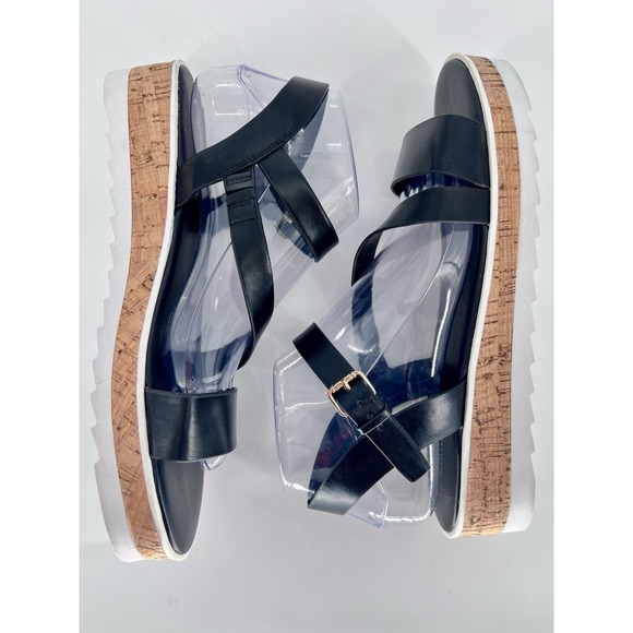 Marc Fisher Grandie Wedge Black Strappy cork low 1.5" Platform sandals sz 9M - Picture 8 of 10